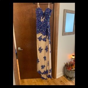 Royal blue and cream ball gown